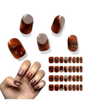 by Taptap London - Semi Cured Gel Nail Strips Brown Amber Glossy Gold flakes Classic French (Amber French)
