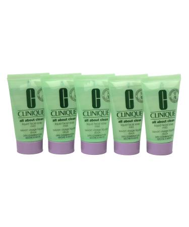 Pack of 5 x Clinique All About Clean Liquid Facial Soap Mild, 1 oz each Sample Size Unboxed