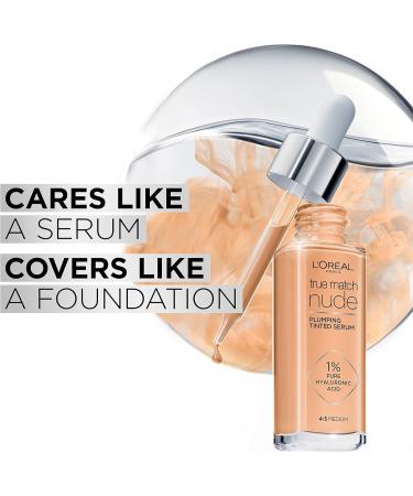 L'Oreal Paris True Match Nude Plumping Tinted Serum 1% Hyaluronic Acid Instantly Evens Brightens and Hydrates Skin Shade 10-12 Very Deep - Buy Online on GoSupps.com