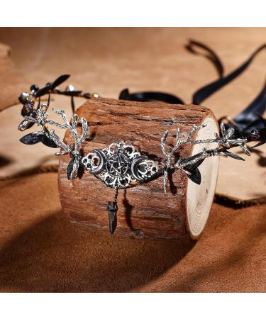 MOSTORY Woodland Crown Black Leaf Headpiece Goddess Tiara Headband Fairy Queen Halo Circlet Moon Forest Hair Garland Halloween Renaissance Cosplay Costume Accessory for Women Womens - Buy Online on GoSupps.com