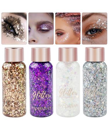Mesybveo 4 pieces body glitter gel mermaid sequins chunky glitter liquid gel body glitter liquid eyeshadow festival glitter face body body glitter for hair lips face - Buy Online on GoSupps.com