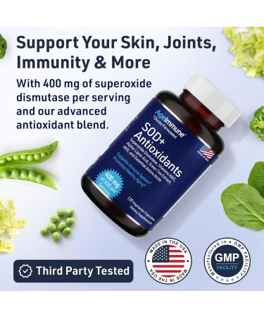 SOD Antioxidants Supplement for Healthy Aging - 400mg Superoxide Dismutase L-Arginine Vitamins A & E - Immune Support - 120 Capsules - Buy Online on GoSupps.com