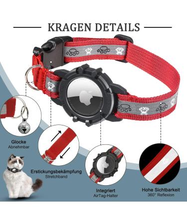 JiaraRui Reflective AirTag Cat Neck Band - Adjustable GPS Collar for Cats & Puppies | Red 9-13 inch - Buy Online on GoSupps.com