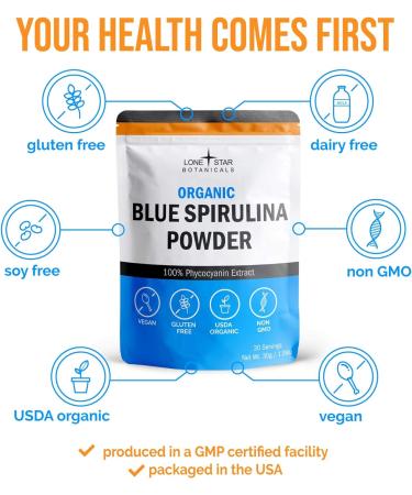 Organic Blue Spirulina Powder - Pure Superfood Algae for Smoothies & Drinks - Non GMO, Gluten-Free, Vegan - USDA Certified - 60 Servings - 1.06 oz (Pack of 2) - Buy Online on GoSupps.com