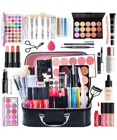 Pure Vie All-in-One Holiday Gift Makeup Set Cosmetic Essential Starter Bundle Include Eyeshadow Palette Lipstick Concealer Blush Mascara Foundation Face Powder - Makeup Kit for Women Full Kit kit014