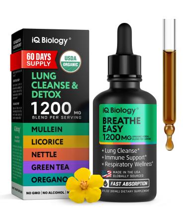 Mullein Drops for Lungs - USDA Organic Mullein Supplement - Made in USA - Lung Detox for Smokers Bronchial Cleanse for Respiratory to Clear Lungs Break Up Mucus* 2 oz 2 Fl Oz (Pack of 1)
