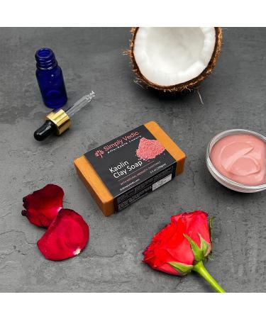 Simply Vedic Pink Kaolin Clay Soap Bar 6-Pack with Rose Essential Oil - Hand-Made Gift Set for Men & Women, Cold Pressed with Coconut Oil - Body, Hand, Face - 3.5 Oz. x 6 - Buy Online on GoSupps.com
