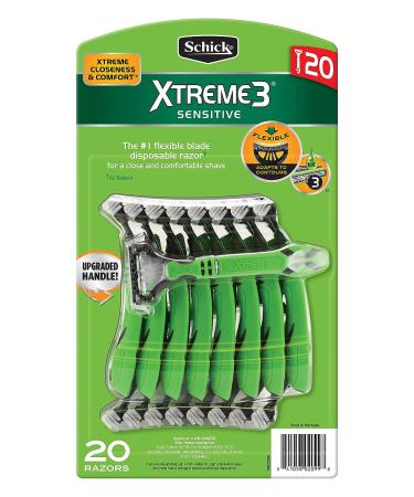 Schick Xtreme 3 Sensitive Skin Razors - 20 Count, Flexible Blades with Aloe, Fights Razor Burn - Buy Online on GoSupps.com