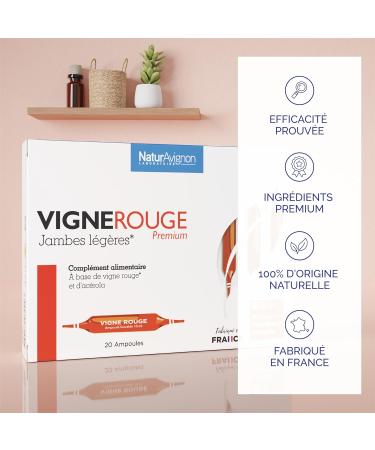 NaturAvignon Red Vine Laboratory | Against heavy legs & swelling | Red vine + Acerola | 100% natural origin | Proven efficacy | Made in France | 20 vials (10 days) - Buy Online on GoSupps.com