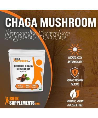 Organic Chaga Mushroom Powder - Immune Support Supplement, 500mg per Serving, Vegan & Gluten Free - 500g (1.1 lbs) - BULKSUPPLEMENTS.COM - Buy Online on GoSupps.com