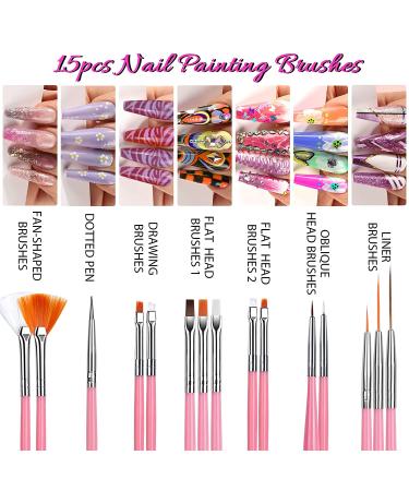 Teenitor Nail Art Brush Set with Dotting Tools, Foil Flakes, Striping Tape, Stickers, Rhinestones & Tweezers - Pink - Buy Online on GoSupps.com