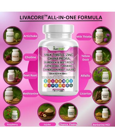 Kun Shafi Milk Thistle Complex with NAC, Berberine, Artichoke, Chanca Piedra, Turmeric, Ginger, Beet Root -Liver Cleanse Detox & Repair Supplement & Burdock Root 90 Capsules - Buy Online on GoSupps.com