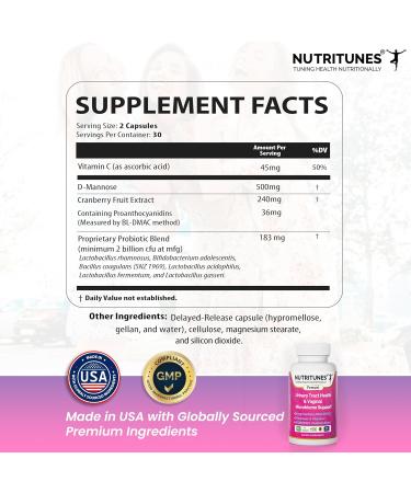 Nutritunes Femuni UTH Urinary Tract Health Supplement for Women 36mg Cranberry PACs D-Mannose Probiotics & Vitamin C Supports Urinary & Vaginal Health pH Balance & Immune Support 60 Capsules - Buy Online on GoSupps.com