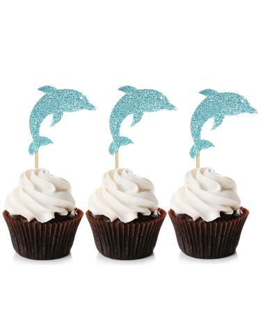 Unimall Global 24PCs Glitter Blue Dolphin Cupcake Topper Sea issue Cupcake Picks for Babyarty Sea issue Birthday Celebration Decoration Accoration