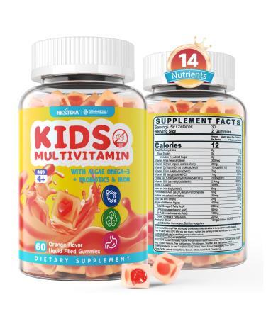 Kids Multivitamin Gummies with Iron Sugar Free Kids Daily Vitamins + Probiotics Algae Omega 3 (EPA/DHA) A C D Methyl B12 Folate B6 Zinc Biotin for Healthy Growth Immune Support 60 Count 60 Count (Pack of 1)