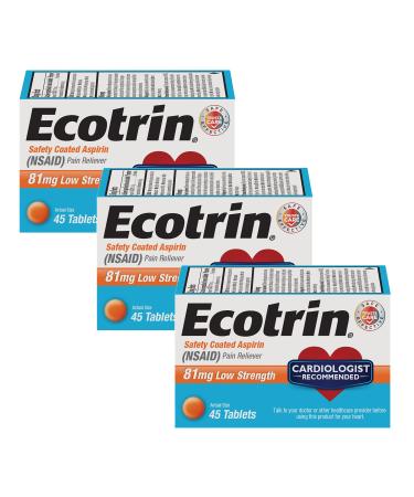 Ecotrin Low Strength Aspirin 81 mg Adult 45 Tablets (Pack of 3)