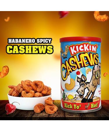 KICKIN' Roasted Hot & Spicy Cashews - Habanero Flavored Spicy Nuts 6oz. Resealable Can - Perfect Spicy Snacks for Adults - Buy Online on GoSupps.com