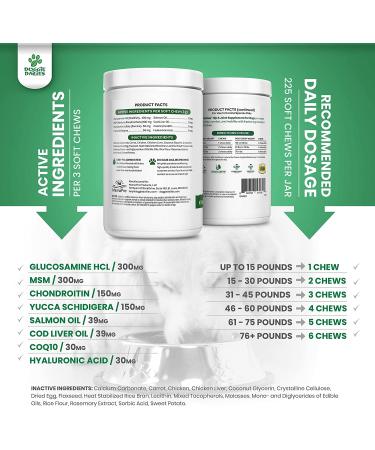 Doggie Dailies Glucosamine for Dogs - Advanced Hip & Joint Supplement with Chondroitin, MSM, Hyaluronic Acid & CoQ10 - 225 Chicken Flavored Chews - Buy Online on GoSupps.com
