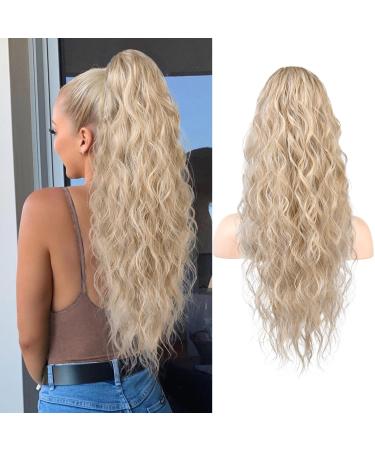 REECHO Ponytail Extension 26" Long Beach Wave Drawstring Pony Hair Extension Synthetic Pony Tail Hairpiece for Women - Medium Blonde