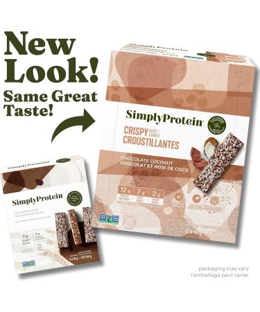 Simply Protein - Chocolate Coconut Crispy Bars - Plant Based Protein Bars - Low Carb Low Sugar High Fibre - 12g Protein 2g Sugar 7g Fibre - Vegan Gluten Free Non GMO Kosher - 4 Bars Chocolate Coconut 4 Count (Pack of 1) - Buy Online on GoSupps.com