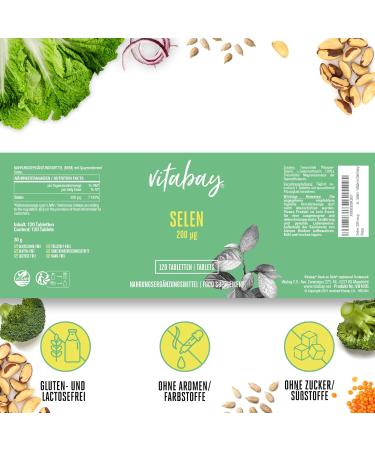 VITABAY SELEN High Dose 200mcg Vegan Tablets - 240 Selenium Complex - Premium Quality Selenium Supplements - Laboratory Tested - Optimal Health Support - Buy Online on GoSupps.com