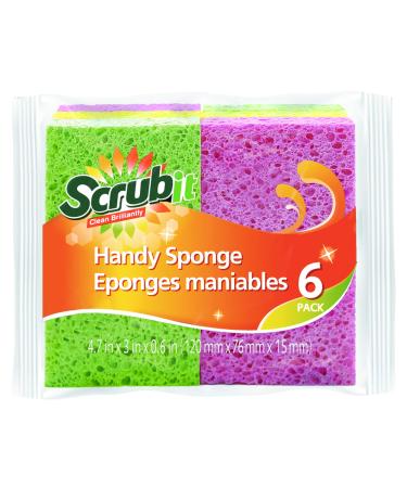 SCRUBIT Cellulose Scrub Sponge - Kitchen Cleaning Sponges for Dishes,Pans,Pots & More- 6 Pack Dishwashing Sponges - Colors May Vary