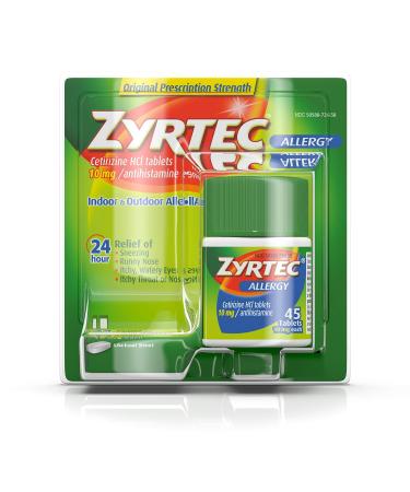 Zyrtec 24 Hour Allergy Relief Tablets 10 mg Cetirizine HCl Antihistamine Allergy Medicine 45 ct