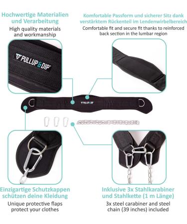 Pullup & DIP Belt with Chain & Carabiners | Neoprene Protected Weight Belt for Calisthenics Strength Training & Bodybuilding - Buy Online on GoSupps.com