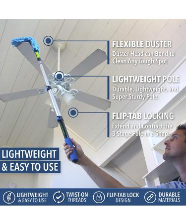 Eversprout Flexible Microfiber Ceiling Fan Duster with Extension Pole - 1.5 to 3 Ft Reach | Bendable, Long Duster for High Ceilings - Cleaning Tool for Any Fan Blade - Buy Online on GoSupps.com