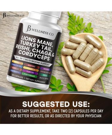 Lions Mane Supplement Cognitive Support Immune Health with Turkey Tail 20in1 Mushroom Reishi Cordyceps Chaga with Marshmallow Root - 120 Count 120 Capsules (Pack of 2) - Buy Online on GoSupps.com