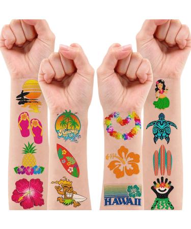 Hawaiian Luau Temporary Tattoo Stickers - 8 Sheets, 96 PCS - Summer Beach Party Decorations & Favors for Kids - Carnival & Christmas Gifts - Buy Online on GoSupps.com
