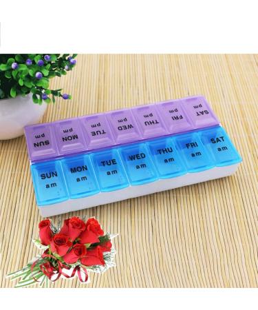 14 Compartments Pill Organizer Box - Weekly AM/PM Classic Pill Planner Purple & Blue - Order Internationally - Buy Online on GoSupps.com