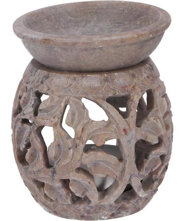 GURU Shop Indian Fragrance Lamp | Essential Oil Diffuser & Tealight Holder | Aromatherapy Aroma Lamp | Spill Stone Round Flower Tendril 1 (Cream White 8x6x6 cm) - Buy Online on GoSupps.com