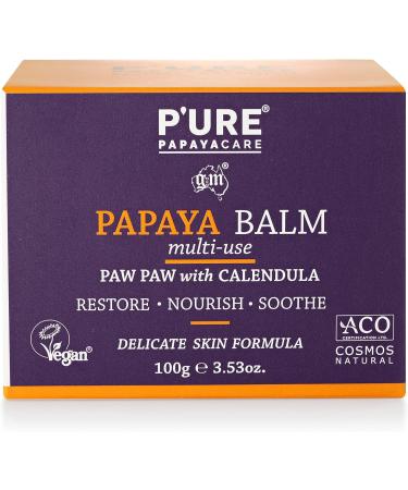 P'URE PAPAYA CARE Balm Multi-use 100g - VEGAN - Repairs Dry Skin After Sun Treatment - Natural Ingredients with Shea Butter Calendula Jojoba Oils Vitamin E & Papaya- Sensitive Skin Care Products 2 - Buy Online on GoSupps.com