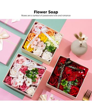 Soap Rose Flower Simulation Rose Flower Soap Women Exquisite Flower Bath Soap Gift Box Decoration for Valentines Day Mothers Day (Red) - Buy Online on GoSupps.com