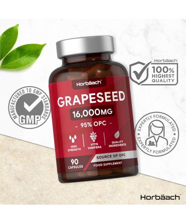 Grape Seed Extract Capsules | 16 000mg | 95% OPCs | High Strength Supplement | 90 Count | by Horbaach - Buy Online on GoSupps.com