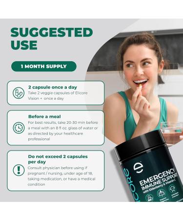 ELICORE Emergency Immune Support Supplement Vitamin C E B6 Zinc Elderberry Echinacea Garlic & Turmeric Immune Booster for Adults Gluten Free Sugar Free Vegan Friendly 60 Capsules - Buy Online on GoSupps.com