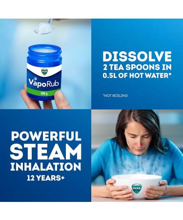Vicks VapoRub 100g for Cold Relief - Nasal Congestion, Cough, Sore Throat - Helps with Sleep - Adults & Kids - Buy Online on GoSupps.com
