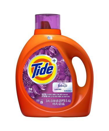 Tide Plus Febreze Freshness He Turbo Clean Laundry Detergent Liquid Soap Spring & Renewal 115 Fl Oz 74 Loads 115 Fl Oz (Pack of 1) Spring & Renewal