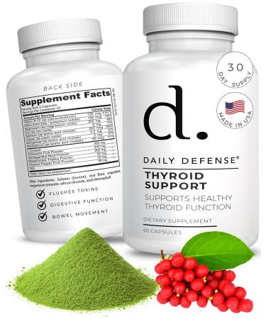 Daily Defense Thyroid Supplement - Magnesium Iodine Ashwagandha Vitamin B12 & Zinc for Thyroid Support for Men & Women - Vegan Dietary Supplements for Women & Men 60 Capsules