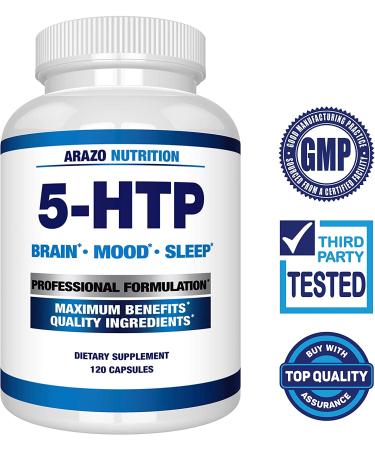 5-HTP 200mg with Calcium for Mood & Sleep | 120 Capsules | High Purity - Arazo Nutrition - Buy Online on GoSupps.com