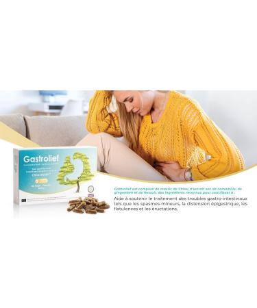 GASTROLIEF Advanced Digestive Support Anti-Reflux & Anti-Bloating | Natural Formula with Chios Putty Chamomile Ginger Fennel | Gluten Free | 40 Capsules - Buy Online on GoSupps.com