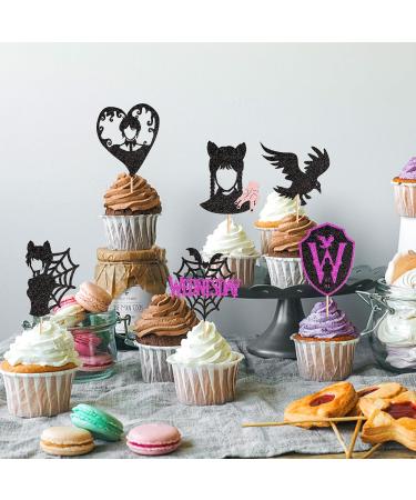 Keaziu 24 Pack Wednes-day Birthday Cupcake Toppers Fantasy Horror Thing Wednesday Cupcake Picks Bat Girl Home Cake Decorations Wednes-day Boys Girls Birthday Party Cake Supplies Black - Buy Online on GoSupps.com