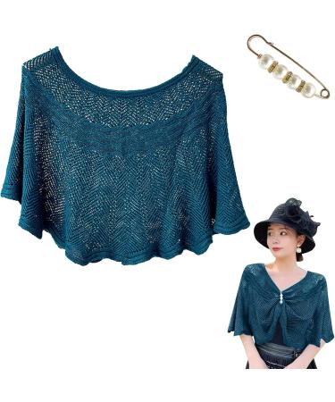 Women Casual Open Knit Top Lace Summer Lightweight Solid Hollow Out Knitted Sun Proof Shawl Wraps Sparkly Jacket Over Dress (Blue One Size) - Buy Online on GoSupps.com