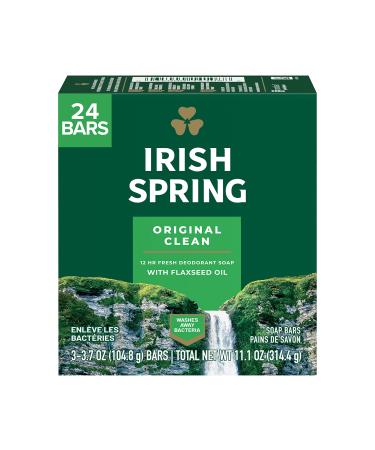 Irish Spring Bar Soap for Men, Original Clean, Smell Fresh and Clean for 12 Hours, Men Soap Bars for Washing Hands and Body, Mild for Skin, Recyclable Carton, 3.7 Ounce - 3 Count (Pack of 8) Original Clean 3 Count (Pack of 8)