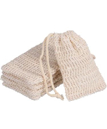 5 Pieces Soap Saver Bag Natural Sisal Exfoliating Soap Pouch for Foaming and Drying The Soap Bars Shower Soap Bag 5.3x3.5 Inch (Pack of 5) Beige