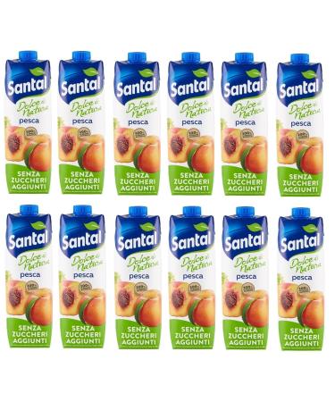 12 x Parmalat Santal Fruit Juice Peach Sweet Nature Zero Added Zucchini Peach fruit juice zero added sugar Refreshing drink Tetrapack 1000 ml