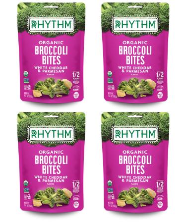 Rhythm Superfoods Crunchy Broccoli Bites, White Cheddar & Parmesan, Organic & Non-GMO, 1.4 Oz (Pack Of 4), Vegan/Gluten-Free Vegetable Superfood Snacks White Cheddar & Parmesan 1.4 Ounce (Pack of 4)