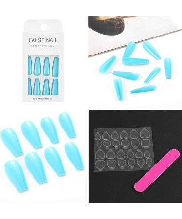 Sethain Glossy Coffin False Nails Blue Ballerina Fake Nails Long Full Cover Pure Press on Nail for Women and Girls (Light Blue) - Buy Online on GoSupps.com