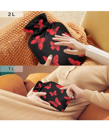 Red Butterflies Hot Water Bottle with Cover - 1L BPA-Free Warm-Up Bag for Pain Relief & Therapy | Small Size for Back Pain Relief - Buy Online on GoSupps.com
